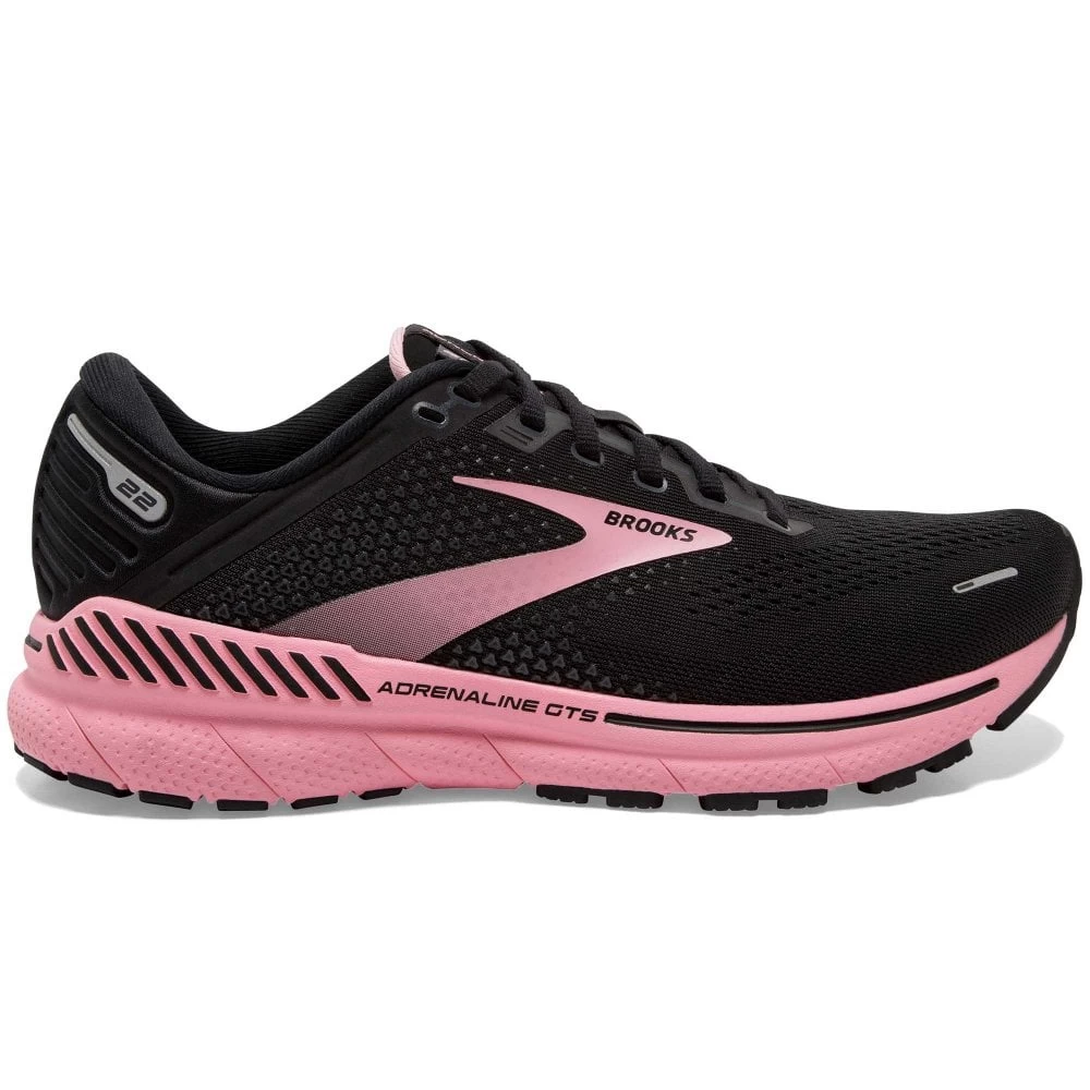 BROOKS Adrenaline GTS 22 Wide D Womens Running Shoes Black/Dianthus/Silver 1 BROOKS Adrenaline GTS 22 Wide D Womens Running Shoes Black/Dianthus/Silver