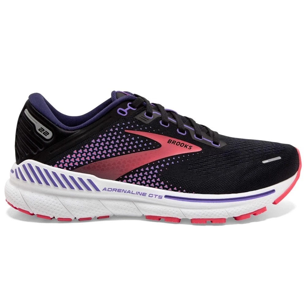 BROOKS Adrenaline GTS 22 Wide D Womens Running Shoes Black/Purple/Coral 1 BROOKS Adrenaline GTS 22 Wide D Womens Running Shoes Black/Purple/Coral
