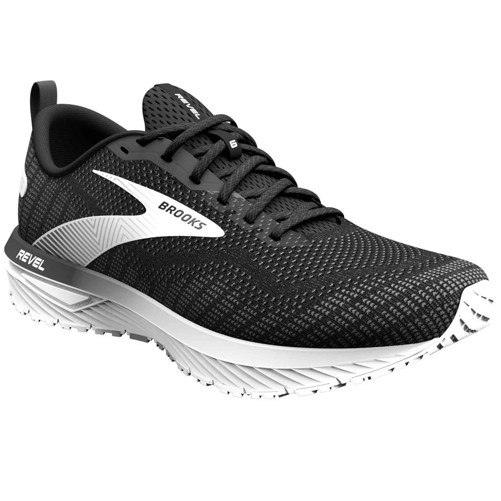 BROOKS Revel 6 Mens Running Shoes Black/Blackened Pearl/White 1 BROOKS Revel 6 Mens Running Shoes Black/Blackened Pearl/White